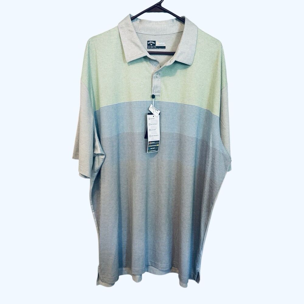 Callaway Golf Polo Shirt Mens 2XL Gray Geometric AOP Opti Dri Golf Stretch New